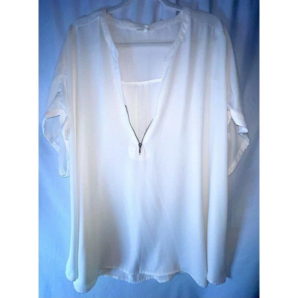 Maurice’s Shirt Short Sleeve 1/4 Zip Ivory Pull Over Women’s Size 4X - Picture 2 of 8